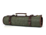 Turin Leather Canvas Chef Knife Roll Olive Green 10 Slot (KR-68A)