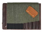 Turin Leather Canvas Chef Knife Roll Olive Green 10 Slot (KR-68A)