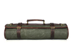 Turin Leather Canvas Chef Knife Roll Olive Green 10 Slot (KR-68A)