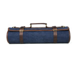 Turin Leather Canvas Chef Knife Roll Abyss Blue 10 Slot (KR-68B)