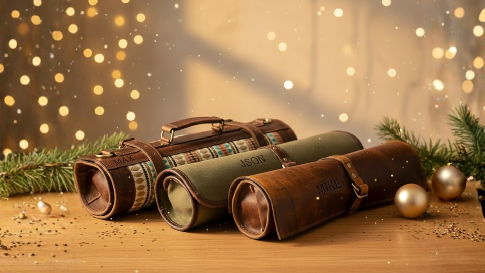 Personalized Knife Rolls for Chefs — Free Name Embossing on All KRC Leather & Canvas Rolls