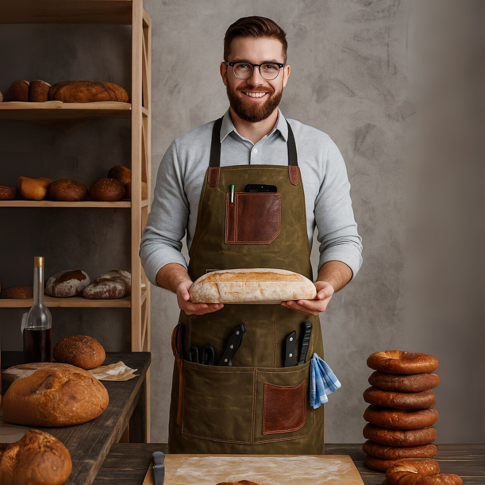 KRC Leather Canvas Rugged Apron - Seaweed Green (AP-19B)