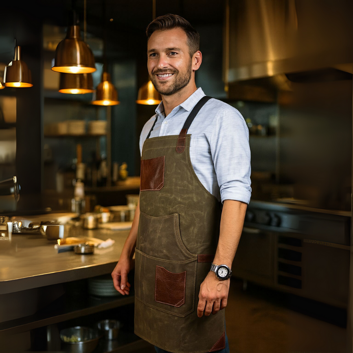 KRC Leather Canvas Rugged Apron - Seaweed Green (AP-19B)