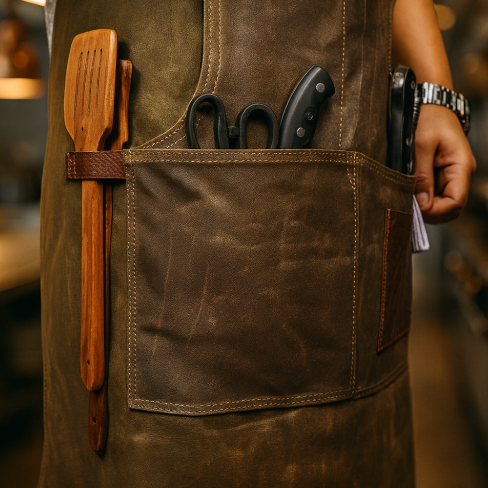 KRC Leather Canvas Rugged Apron - Seaweed Green (AP-19B)