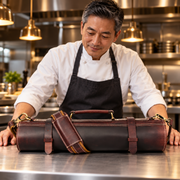 Torino Ranch Leather Chef Knife Roll Walnut Brown 10 Slot (KR-53B)