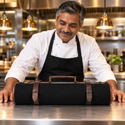 Turin Leather Canvas Chef Knife Roll Raven Black 10 Slot (KR-68)