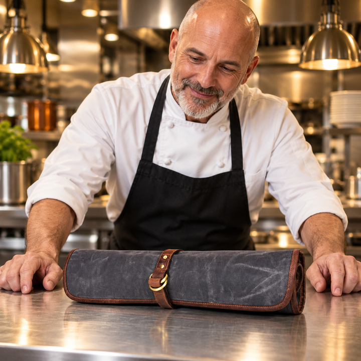 Iris Leather Chef Knife Roll Stress Grey 5 Slot (KR-64)