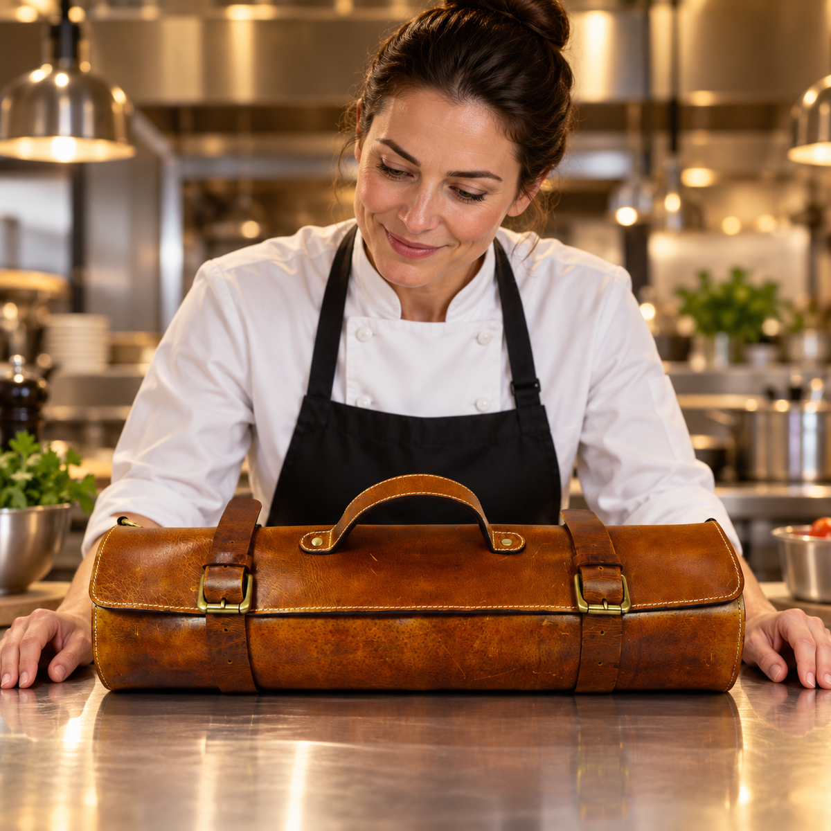KRC Leather Chef Knife Roll - Caramel Brown 16 Slot (KR-11)