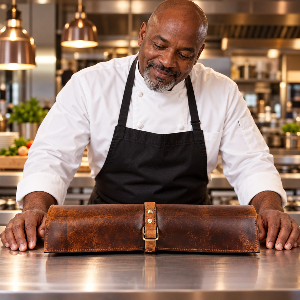 KRC Leather Chef Knife Roll Caramel Brown 6 Slot (KR-88)