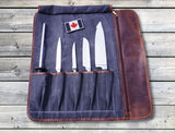 Iris Leather Chef Knife Roll Stress Grey 5 Slot (KR-64)