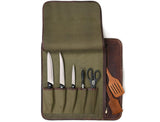 Iris Leather Chef Knife Roll Olive Green 5 Slot (KR-64)