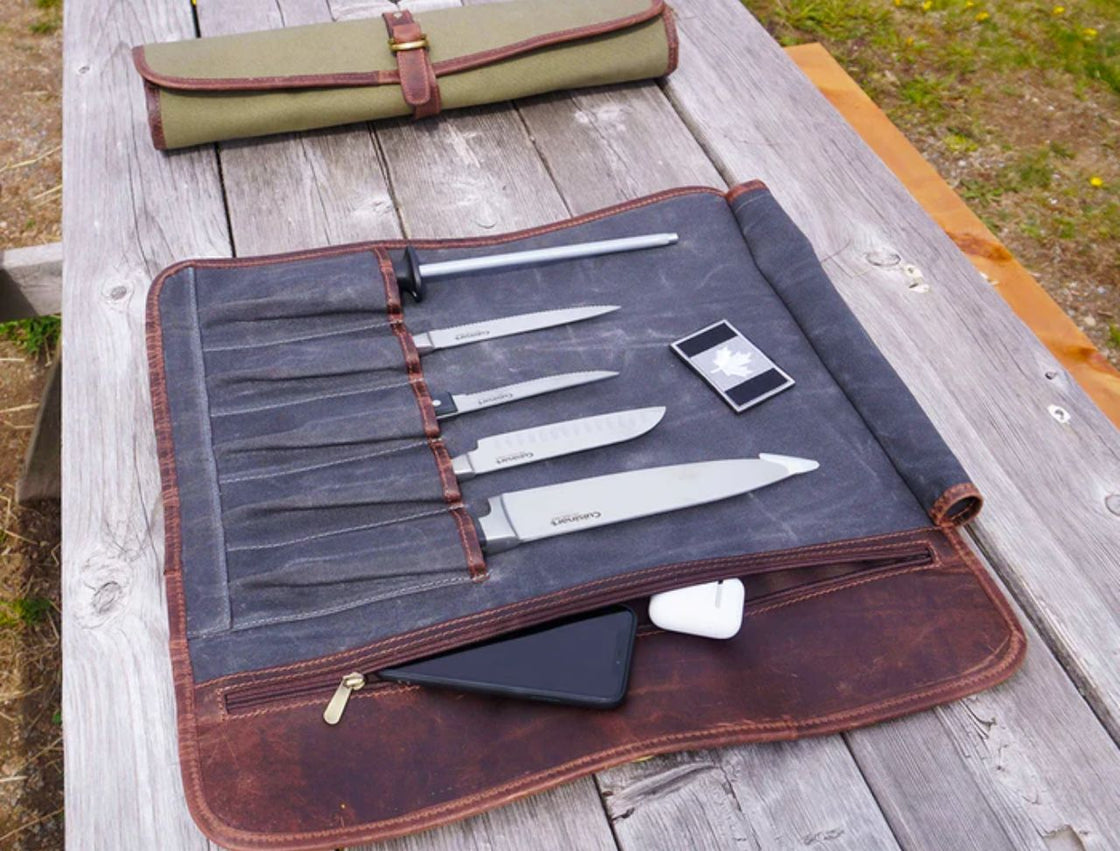 Iris Leather Chef Knife Roll Stress Grey