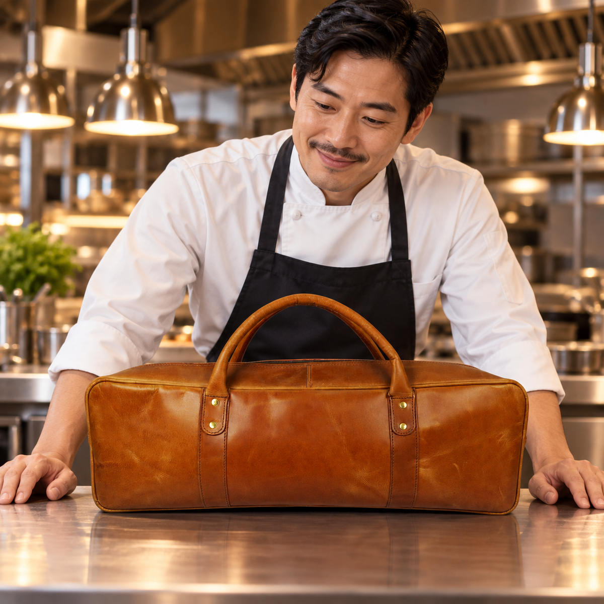 Jerez Leather Chef Knife Bag Ochre Brown (KR-06)