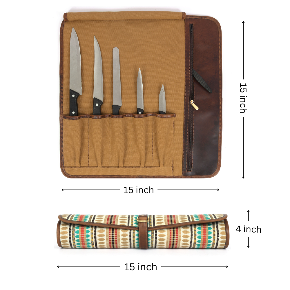 Prima Jacquard & Leather Knife Roll 6 Slot (KR-64-F)
