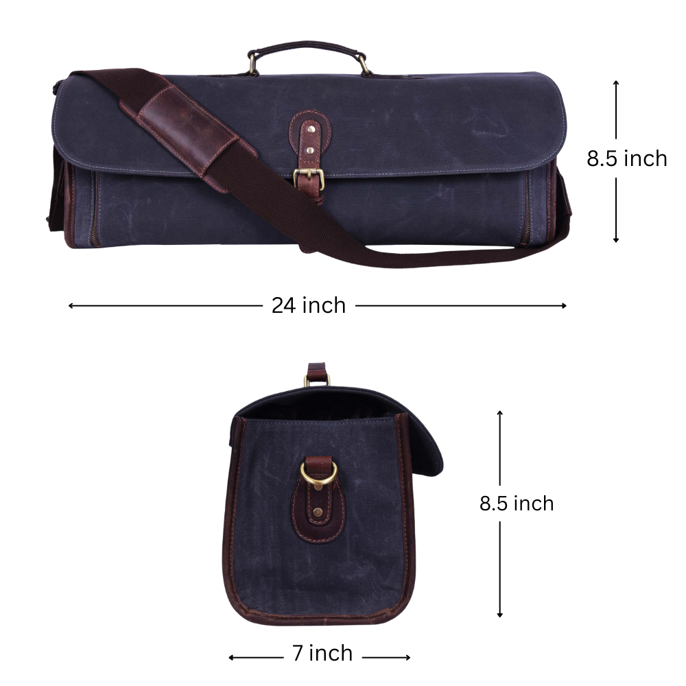 KRC Leather Canvas Chef Knife Roll + Leather Bag Combo 11 Slot (KR-40)