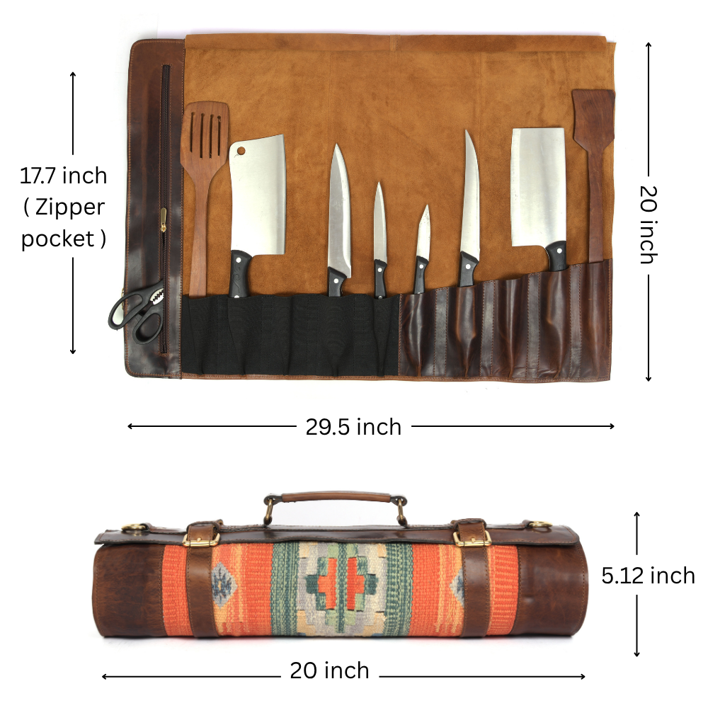 Montana Kilim & Leather Knife Roll 10 Slot (KR-53-I)