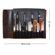 Malaga Leather Canvas Chef Knife Roll Grey 13 Slot (KR-28)