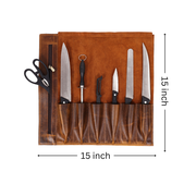 KRC Leather Chef Knife Roll Caramel Brown 6 Slot (KR-88)