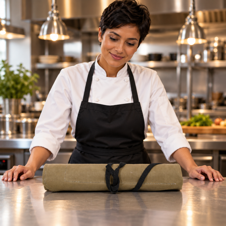 KRC Canvas Chef Knife Roll 5 Slot (KR-56) - Olive Green