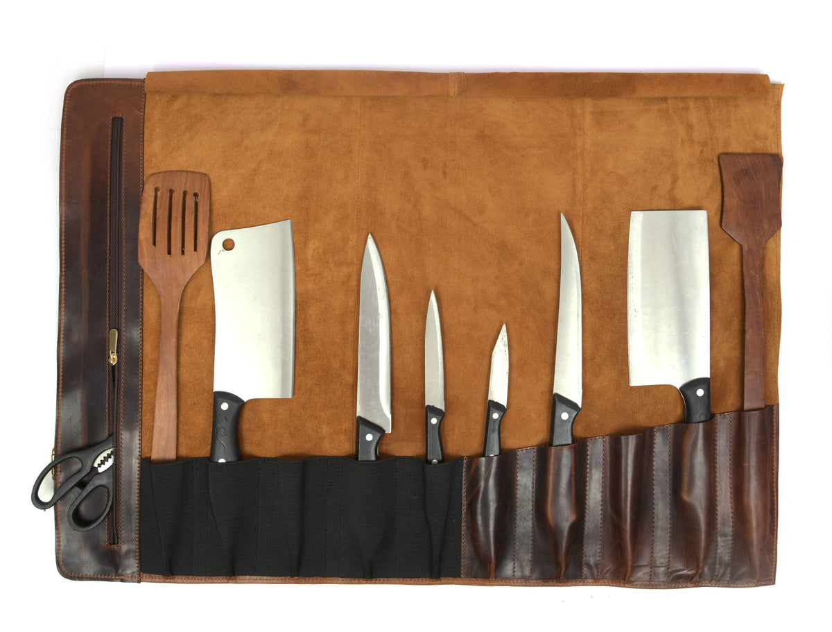 Irish Tweed & Leather Knife Roll 10 Slot (KR-53-K)