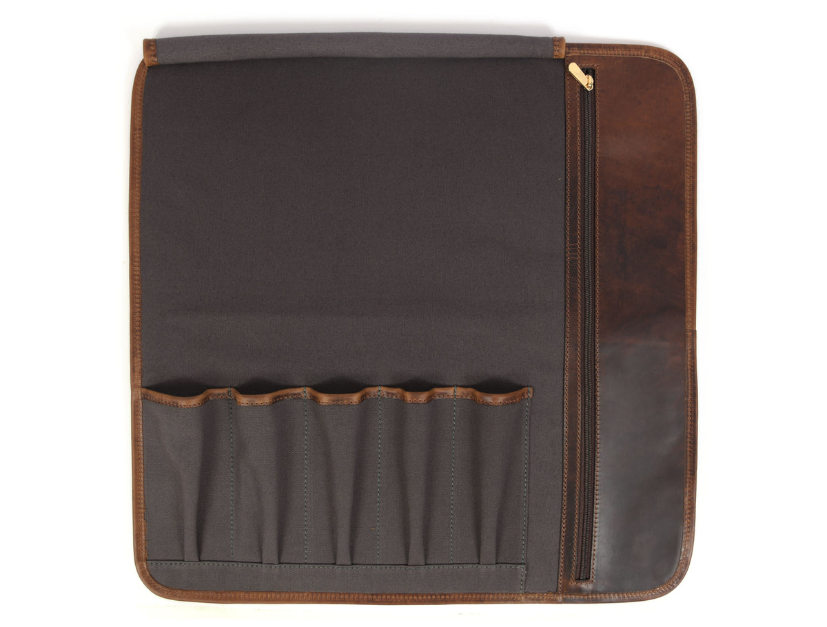 IRISH TWEED & LEATHER KNIFE ROLL 6 SLOT (KR-53-E)