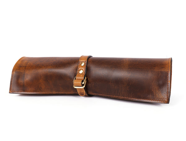 KRC Leather Chef Knife Roll Caramel Brown 6 Slot (KR-88)