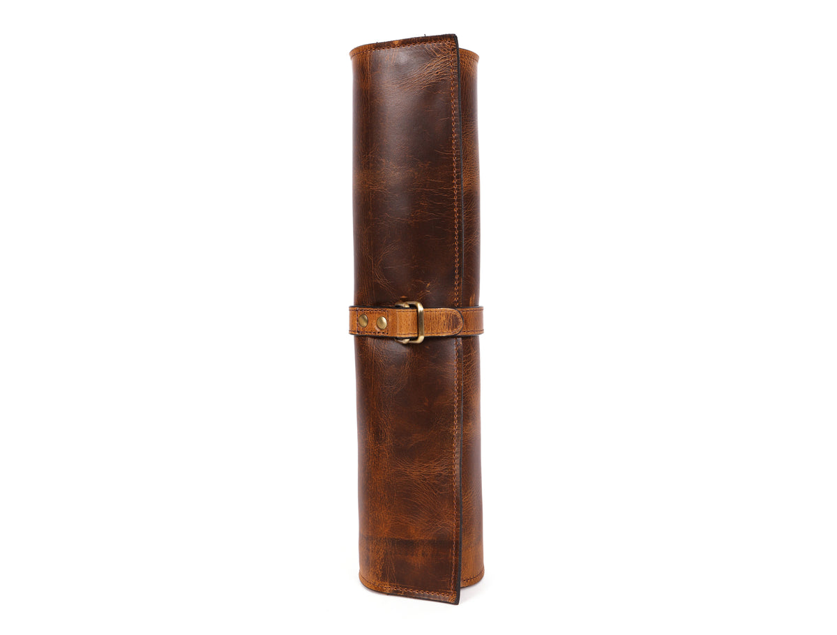 KRC Leather Chef Knife Roll Caramel Brown 6 Slot (KR-88)