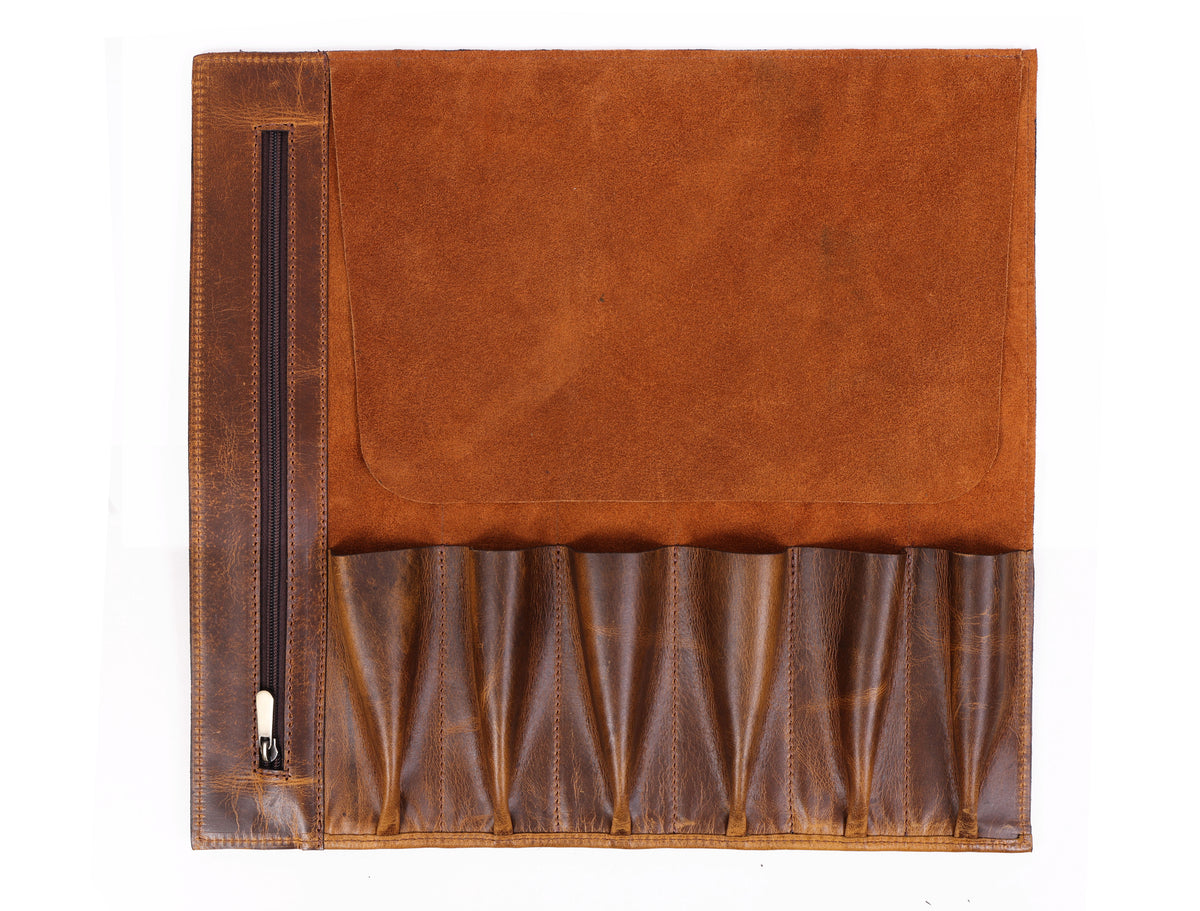 KRC Leather Chef Knife Roll Caramel Brown 6 Slot (KR-88)