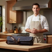 KRC Leather Canvas Chef Knife Roll + Leather Bag Combo 11 Slot (KR-40)