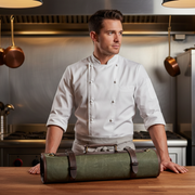 Turin Leather Canvas Chef Knife Roll Olive Green 10 Slot (KR-68A)