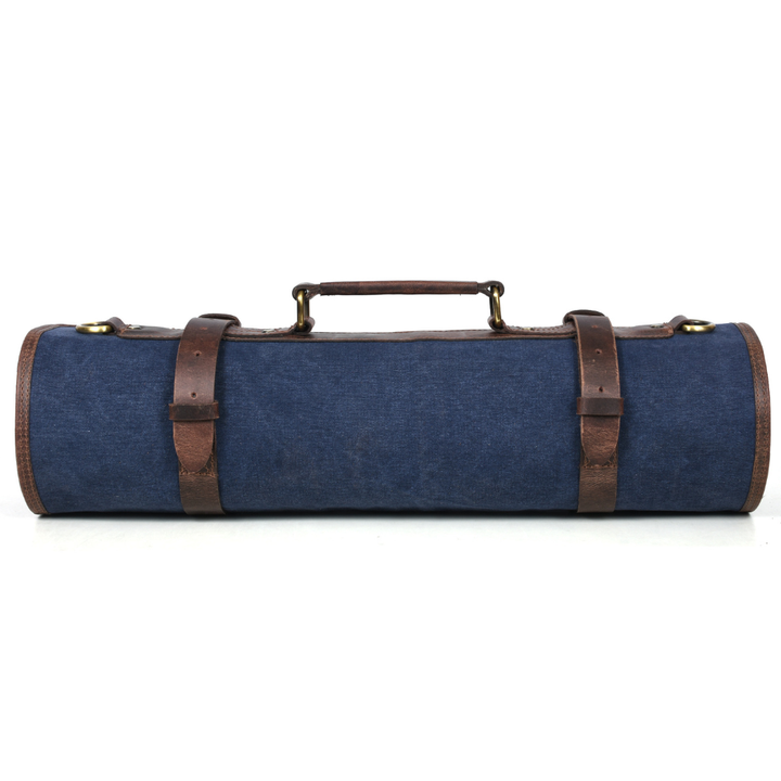 Turin Leather Canvas Chef Knife Roll Abyss Blue 10 Slot (KR-68B)