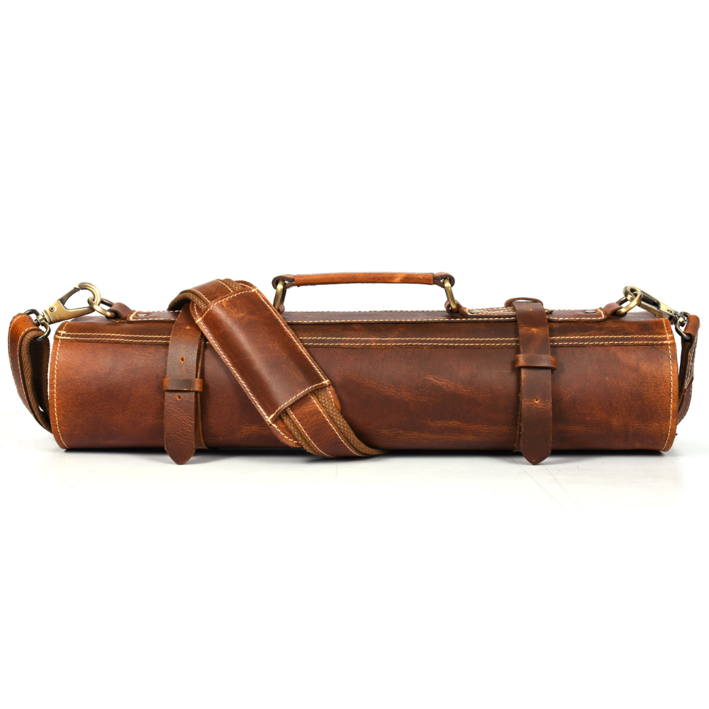 KRC Leather Chef Knife Roll Caramel Brown 14 Slot