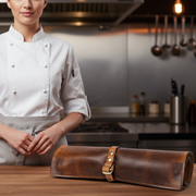 KRC Leather Chef Knife Roll Caramel Brown 6 Slot (KR-88)