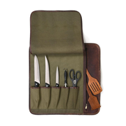 Iris Leather Chef Knife Roll Olive Green 5 Slot (KR-64)