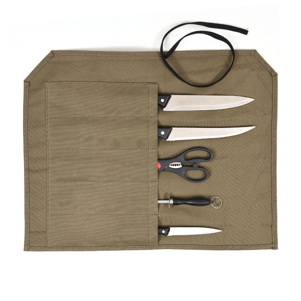KRC Canvas Chef Knife Roll 5 Slot (KR-56) - Olive Green