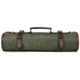 Turin Leather Canvas Chef Knife Roll Olive Green 10 Slot (KR-68A)