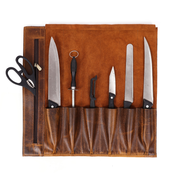 KRC Leather Chef Knife Roll Caramel Brown 6 Slot (KR-88)