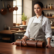 Torino Ranch Leather Chef Knife Roll Stress Brown 10 Slot (KR-53A)