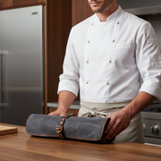 Iris Leather Chef Knife Roll Stress Grey 5 Slot (KR-64)