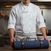 Turin Leather Canvas Chef Knife Roll Abyss Blue 10 Slot (KR-68B)