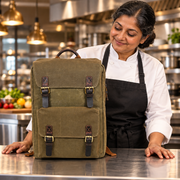 Trento Leather Canvas Chef Knife Backpack Olive Green (BP-188)