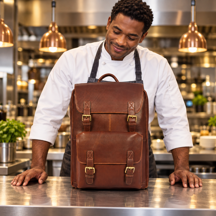 Trento Leather Chef Knife Backpack Saddle Dark Brown (BP-189)