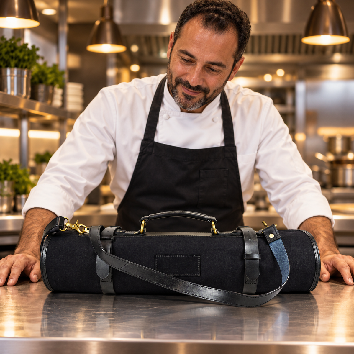 Palencia Leather Canvas Chef Knife Roll Black 18 Slot (KR-16)