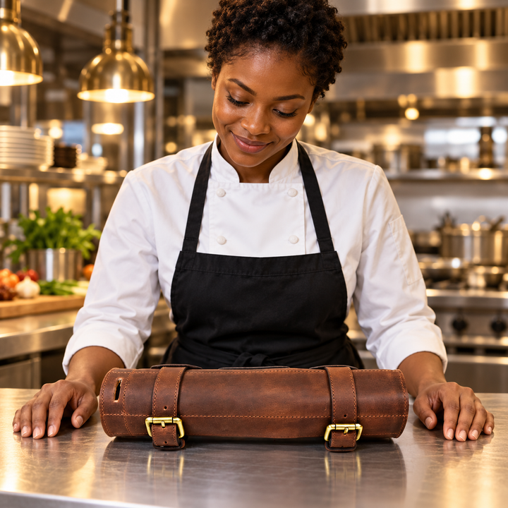 KRC Leather Chef Knife Roll Walnut 7 Slot (KR-20)