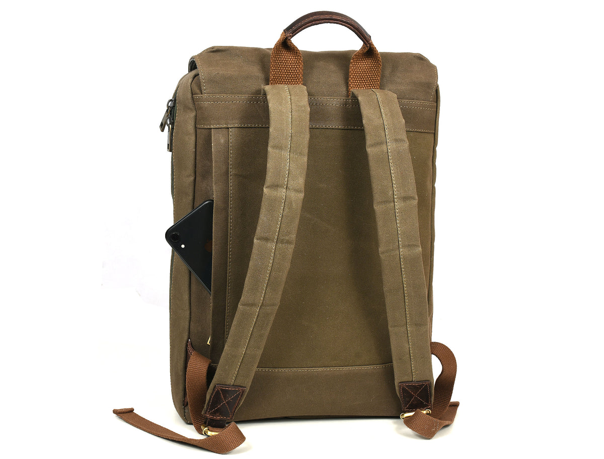 Trento Leather Canvas Chef Knife Backpack Olive Green (BP-188)