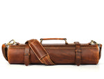 Torino Ranch Leather Chef Knife Roll Stress Brown 10 Slot (KR-53A)