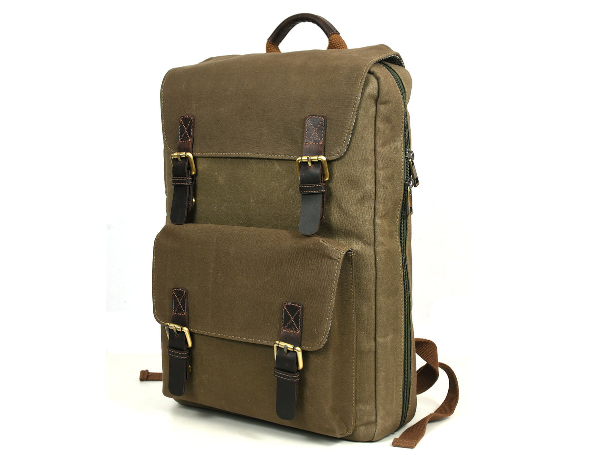 Trento Leather Canvas Chef Knife Backpack Olive Green (BP-188)