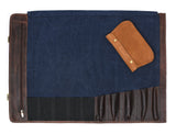 Turin Leather Canvas Chef Knife Roll Abyss Blue 10 Slot (KR-68B)