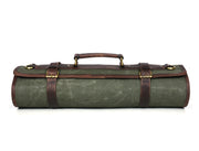 Turin Leather Canvas Chef Knife Roll Olive Green 10 Slot (KR-68A)