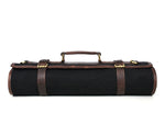 Turin Leather Canvas Chef Knife Roll Raven Black 10 Slot (KR-68)
